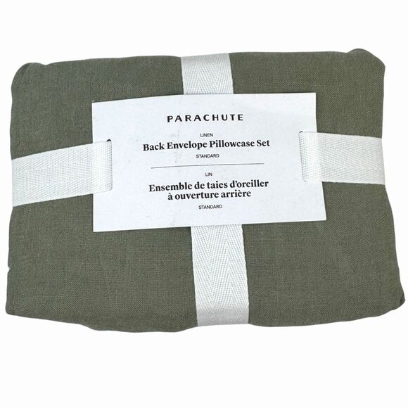 Parachute Linen Back Envelope Pillowcase Standard Size Set in Moss Green NEW - Picture 1 of 5